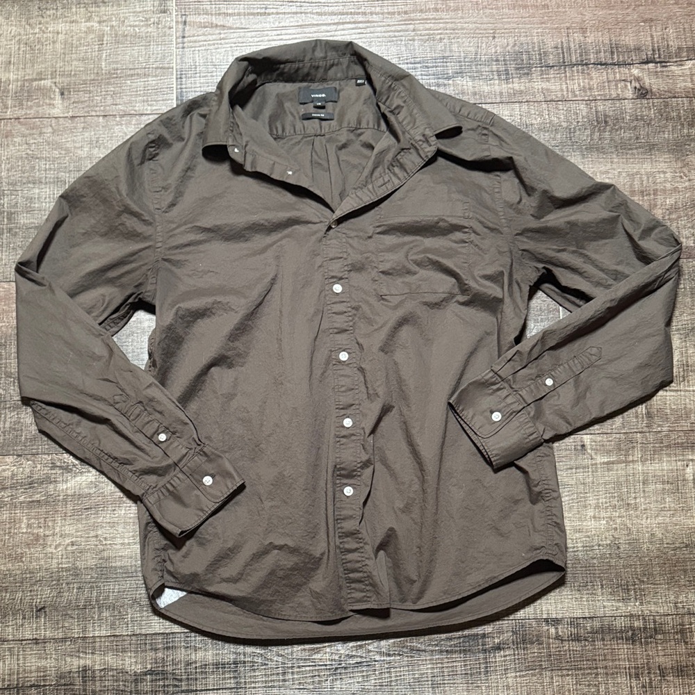 Vince Men's Casual Button-Down Shirt in Dark Brown